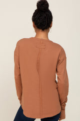 Mocha Raw Hem Basic Long Sleeve Top