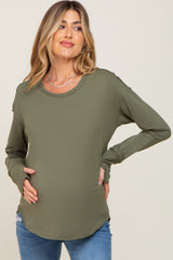 Olive Raw Hem Basic Long Sleeve Maternity Top