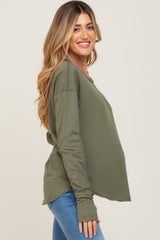 Olive Raw Hem Basic Long Sleeve Maternity Top