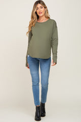 Olive Raw Hem Basic Long Sleeve Maternity Top