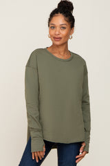 Olive Raw Hem Basic Long Sleeve Maternity Top