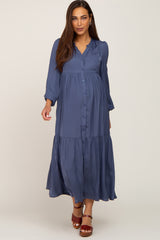 Navy Long Sleeve Tiered Maternity Maxi Dress