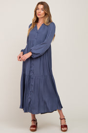 Navy Long Sleeve Tiered Maxi Dress