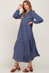 Navy Long Sleeve Tiered Maxi Dress