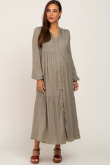 Olive Long Sleeve Tiered Maternity Maxi Dress