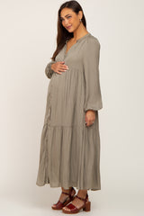 Olive Long Sleeve Tiered Maternity Maxi Dress