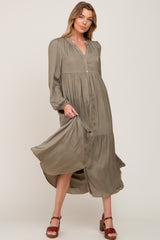 Olive Long Sleeve Tiered Maxi Dress