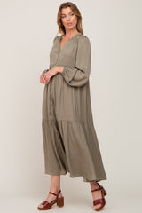 Olive Long Sleeve Tiered Maxi Dress