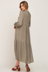 Olive Long Sleeve Tiered Maxi Dress