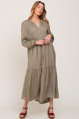 Olive Long Sleeve Tiered Maxi Dress