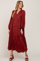 Rust Long Sleeve Tiered Maternity Maxi Dress