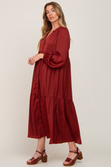 Rust Long Sleeve Tiered Maxi Dress