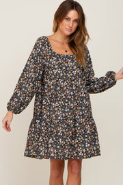 Black Floral Long Sleeve Dress