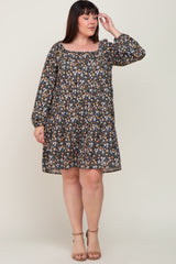 Black Floral Long Sleeve Plus Dress