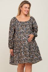 Black Floral Long Sleeve Plus Maternity Dress