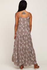 Mocha Floral Sleeveless Tiered Maxi Dress