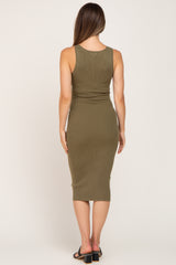 Olive Fitted Knit Maternity Midi Dress