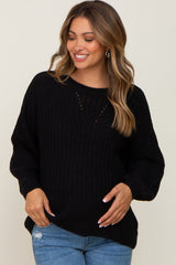 Black Puff Sleeve Maternity Sweater