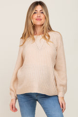 Beige Puff Sleeve Maternity Sweater