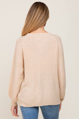 Beige Puff Sleeve Maternity Sweater