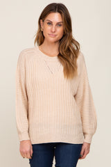 Beige Puff Sleeve Maternity Sweater