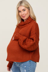 Rust Turtle Neck Contrast Knit Maternity Sweater