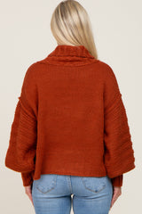 Rust Turtle Neck Contrast Knit Maternity Sweater