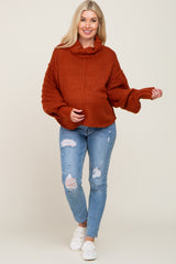 Rust Turtle Neck Contrast Knit Maternity Sweater