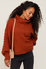 Rust Turtle Neck Contrast Knit Maternity Sweater