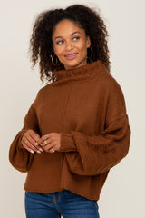 Mocha Turtle Neck Contrast Knit Maternity Sweater