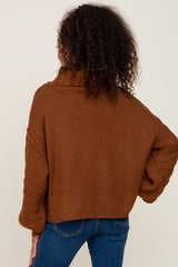 Mocha Turtle Neck Contrast Knit Sweater