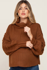 Mocha Turtle Neck Contrast Knit Maternity Sweater