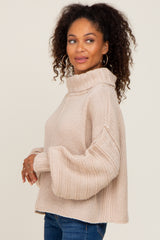 Beige Turtle Neck Contrast Knit Sweater