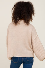 Beige Turtle Neck Contrast Knit Sweater