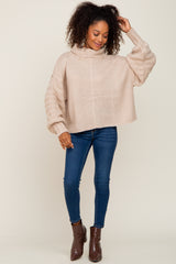 Beige Turtle Neck Contrast Knit Sweater