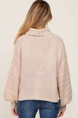 Beige Turtle Neck Contrast Knit Maternity Sweater