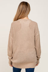 Beige Oversized Textured Knit Maternity Cardigan