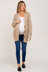 Beige Oversized Textured Knit Maternity Cardigan