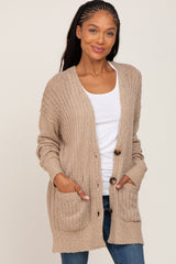 Beige Oversized Textured Knit Maternity Cardigan