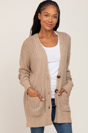 Beige Oversized Textured Knit Cardigan