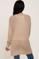 Beige Oversized Textured Knit Cardigan