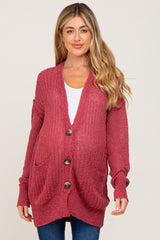 Mauve Oversized Textured Knit Maternity Cardigan