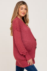 Mauve Oversized Textured Knit Maternity Cardigan