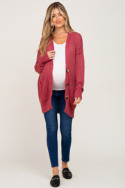 Mauve Oversized Textured Knit Maternity Cardigan