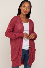 Mauve Oversized Textured Knit Maternity Cardigan