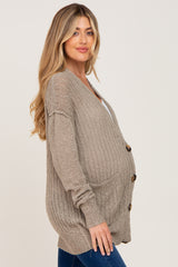 Olive Oversized Textured Knit Maternity Cardigan