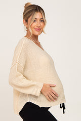 Beige Knit Dolman Sleeve Maternity Sweater