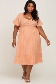 Peach Textured Sweetheart Plus Midi Dress