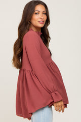 Rust Long Sleeve Ruffle Peplum Maternity Blouse