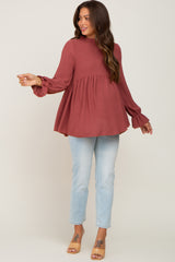 Rust Long Sleeve Ruffle Peplum Maternity Blouse